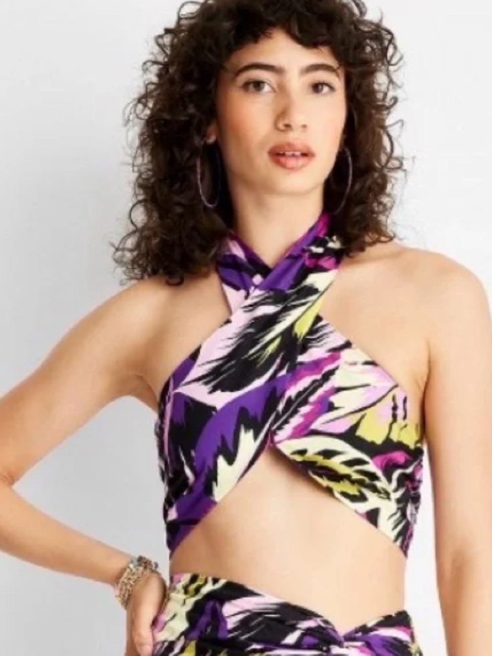 Future Collective x Alani Noelle Botanical Print Wrap Halter Crop Top